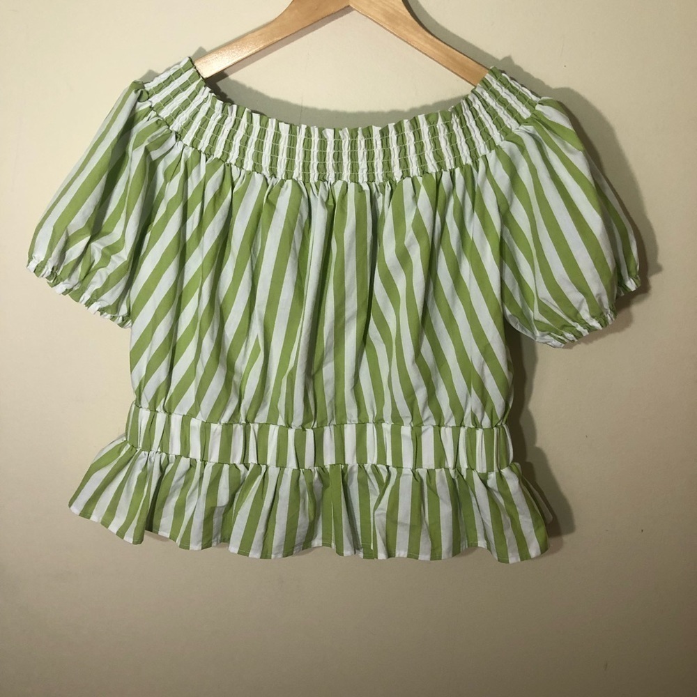 New York & Co 7th Avenue Striped Ruched Peplum Balloon Sleeve Top XL - Picture 2 of 6